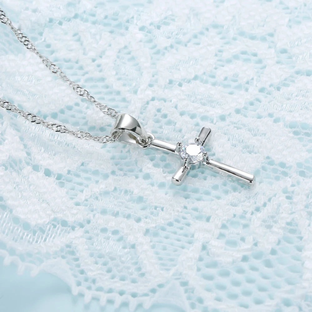 925 Sterling Silver Stamped Necklaces Earrings Cross Shape Classic Fashion Jewelry Set.