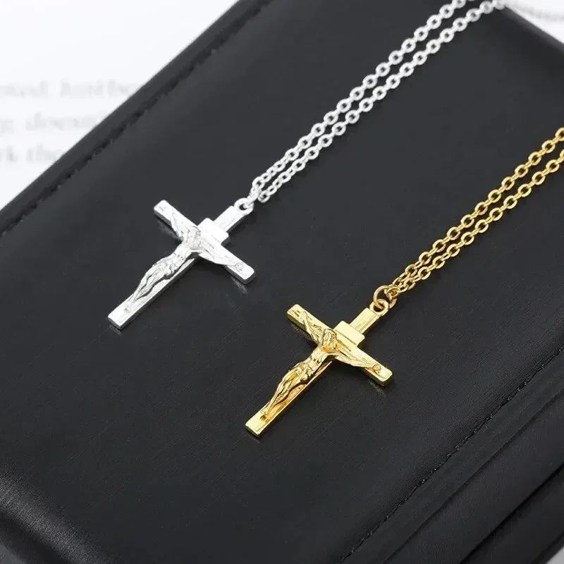 Cross Necklace 18K Gold Plated Religious Pendant Unisex Church Jewelry Gift