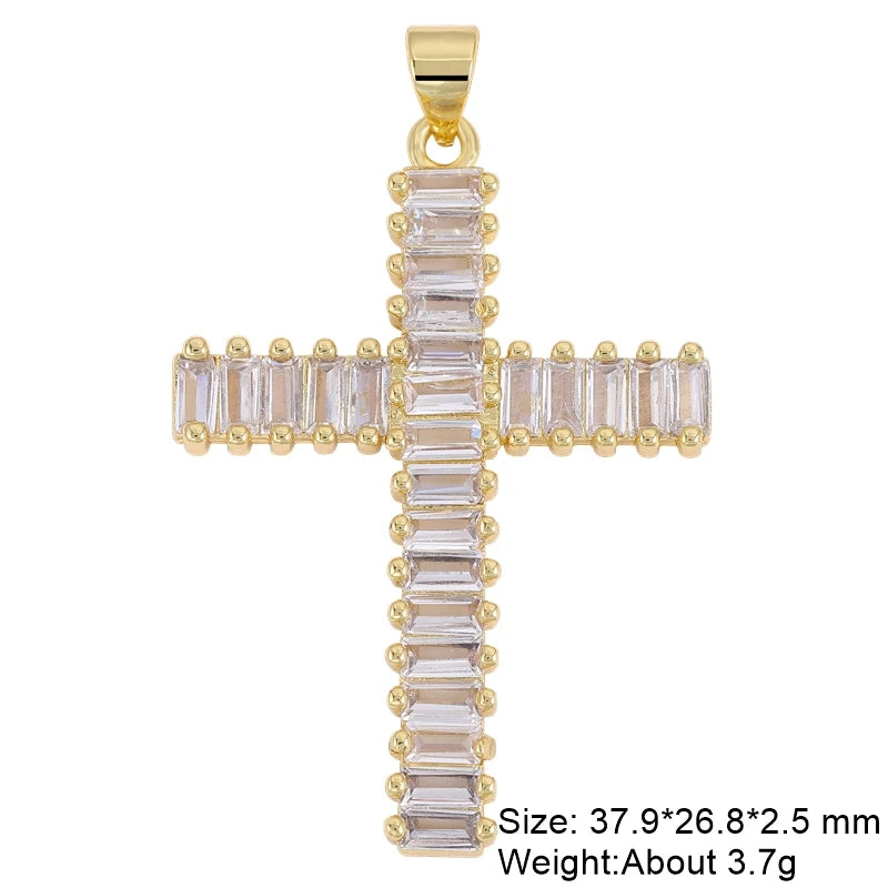 Religious Talisman Jewelry Accessories Handmade 18K Real Gold Plated Cz Paved Catholic Christian Cross