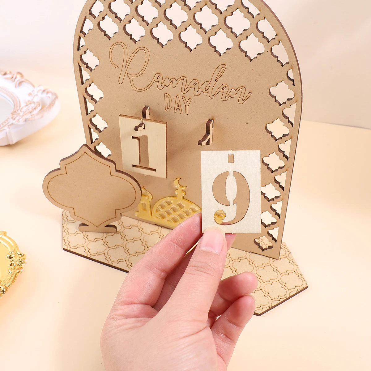 Ramadan Wooden Countdown Calendar, Eid Desk Calendar for Home & Office Decor