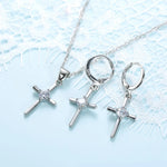 925 Sterling Silver Stamped Necklaces Earrings Cross Shape Classic Fashion Jewelry Set.
