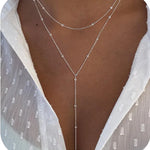 Gold Plated Lariat Necklace for Women, Double Laryered Long Chain Drop Pendant Choker Fashion Gifts