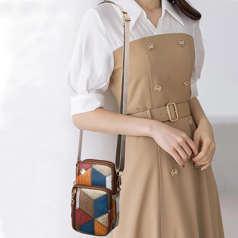 Men's and women's single-shoulder crossbody bags, mini handbags, color-blocked, versatile.