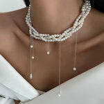 Necklaces for Women Heart-shaped Cross Imitation Pearl Tassel Long Necklace Colliers Femmes Girl Stuff