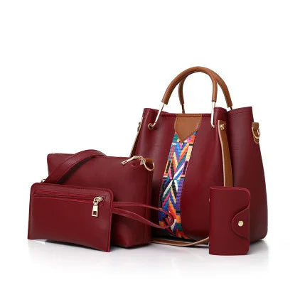 Women's Handbag New Fashion 4-Piece Set Tote Shoulder Crossbody Bag.