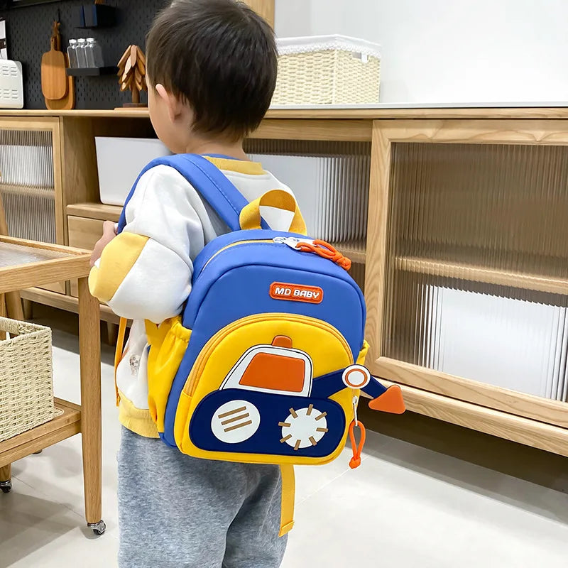 Kids Backpack for Boys Girls Toddler School Kindergarten Cute Construction Truck Car Design.
