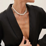 Necklaces for Women Heart-shaped Cross Imitation Pearl Tassel Long Necklace Colliers Femmes Girl Stuff