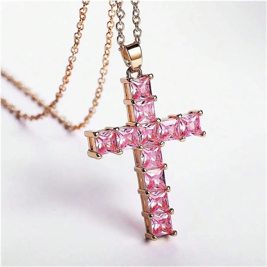 New Fashion Necklaces Female Pendants Gold Multi Color Crystal Jesus Cross Pendant For Women