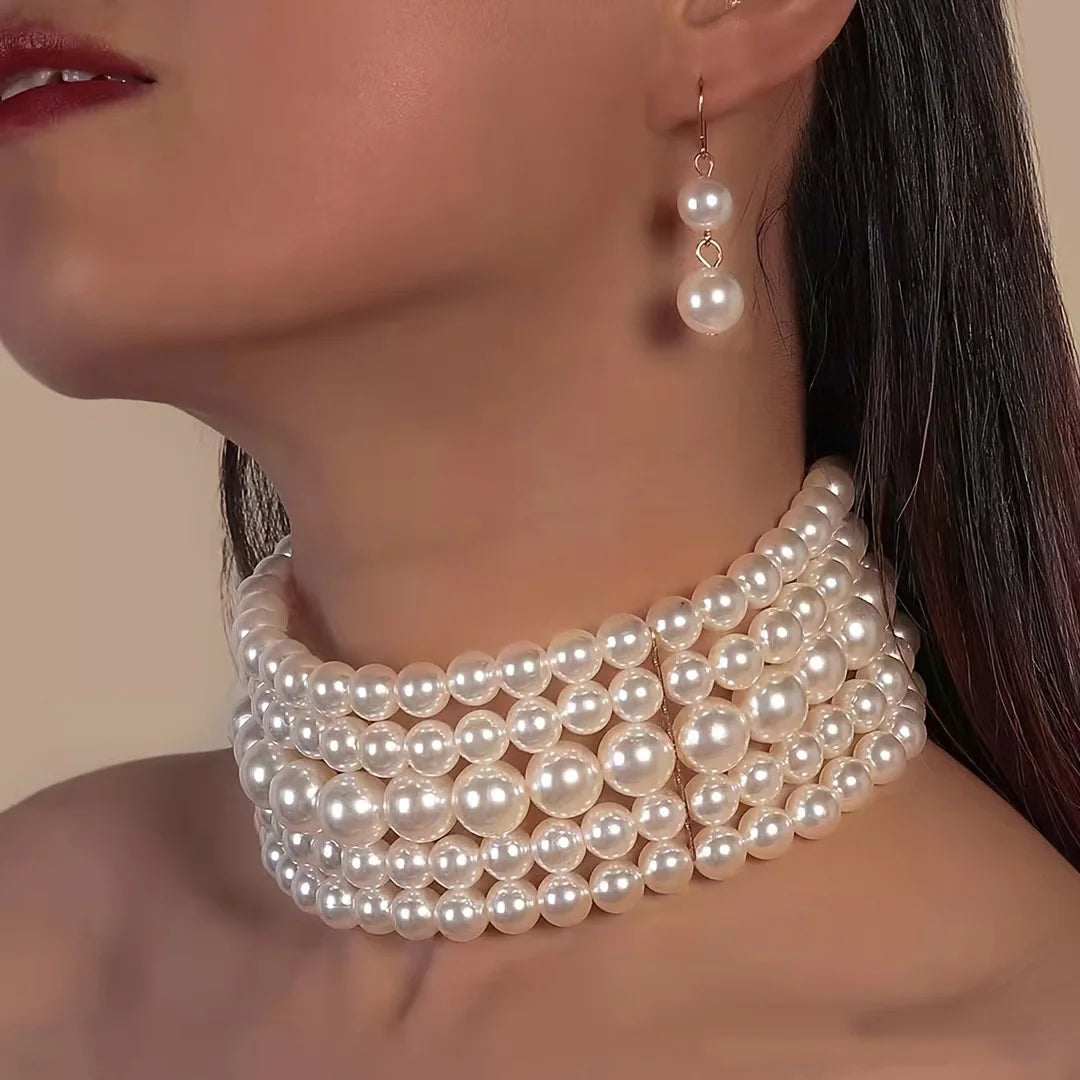 Pearl Beaded Necklace for Women Multilayer Choker Trend Chain Collares On The Neck Chokers Female Party Accessories