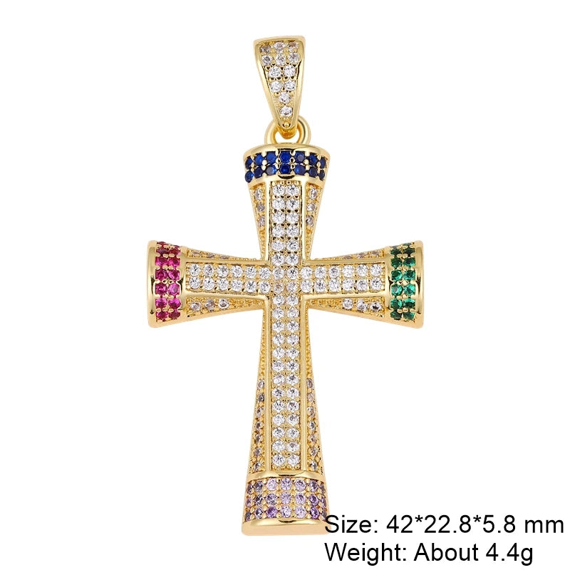 Religious Talisman Jewelry Accessories Handmade 18K Real Gold Plated Cz Paved Catholic Christian Cross