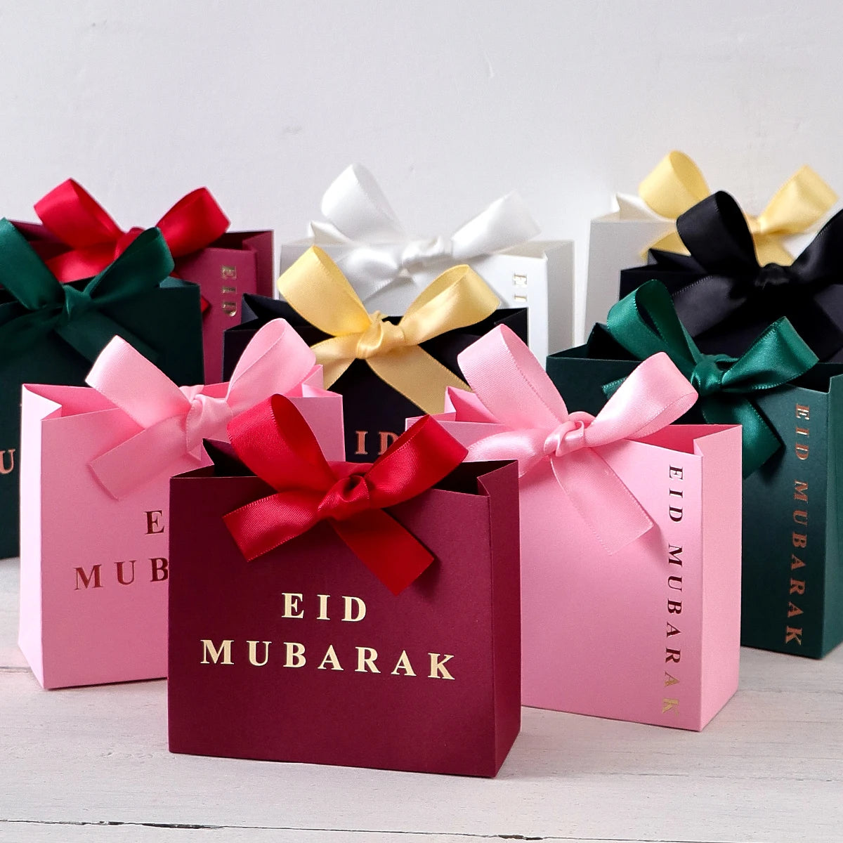 5-Piece Eid Gift Box Is Decorated with Ribbon Bows and Exquisite Paper Packaging, Suitable for Holiday Parties, and Can Hold Candies, Cookies, Jewelry