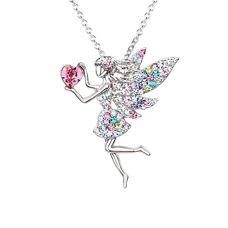 Zircon crystal cute Beautiful Fairy Pendant Necklace for Teen Girls White Gold Plated Austrian Crystal Jewelry Gifts