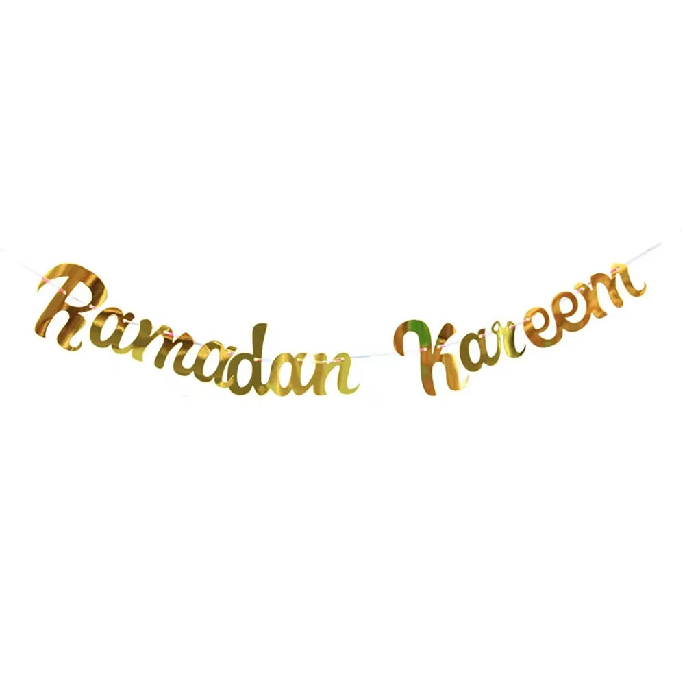 Eid Mubarak Banner,Ramadan Gold Banner Garlands,Ramadan Kareem Islamic Muslim Party Home Decor