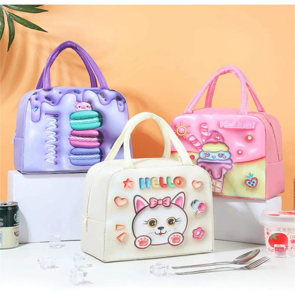 Kids Lunch Bag For School Portable Thermal Bag Children Cartoon Insulated Lunch Bag.
