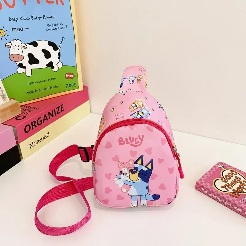 Bingo Friends Children's Bag Cute Bluey Family kids Chest Bag Kindergarten Cartoon Light Crossbody Bag.