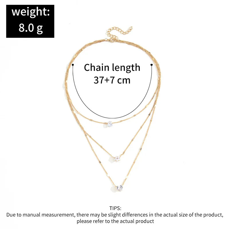 Trendy Zircon Pendant Necklace For Women Multilayer Chain Choker Fashion Shiny Jewelry Gift