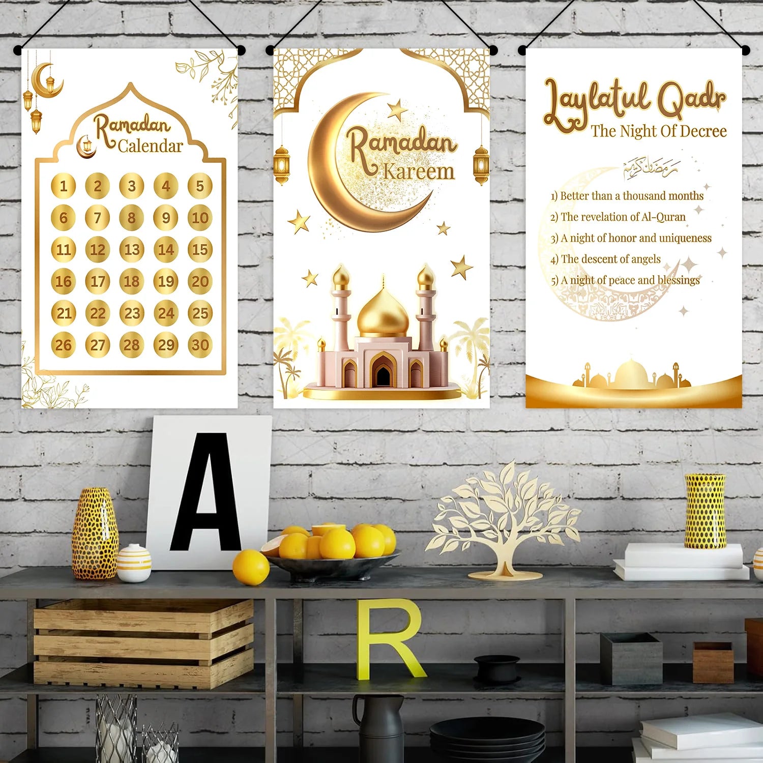 Ramadan Platinum Hanging Banner party decoration Mubarak Ramadan Calendar Kareem star moon Celebration Banner Gift adults favors