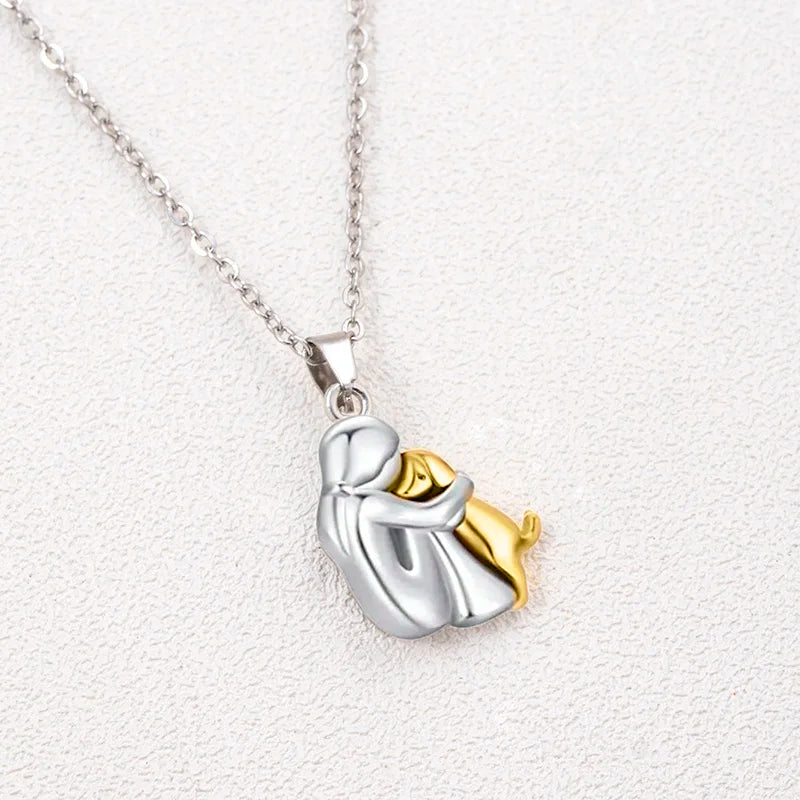 Fashion Women and Dog Necklace Cute Little Girl Puppy Pendants Animal Pet Jewelry