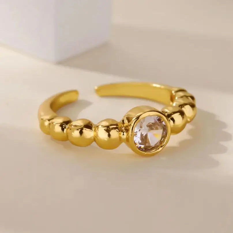 Luxury Zircon Round Rings For Women 18K Gold Plated Crystal Geometric Adjustable Ring Wedding Christmas Fashion Jewelry Gift