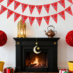 Ramadan Mubarak Banner Bunting Red Triangle Banner Garland with Lantern Moon Sign Eid Mubarak Festival Celebration Party