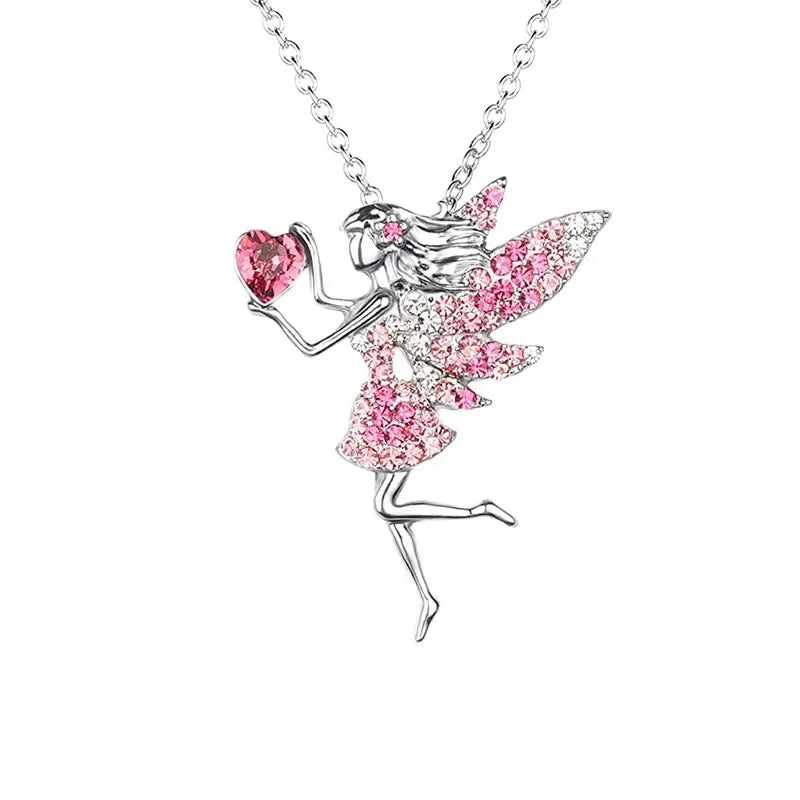 Zircon crystal cute Beautiful Fairy Pendant Necklace for Teen Girls White Gold Plated Austrian Crystal Jewelry Gifts