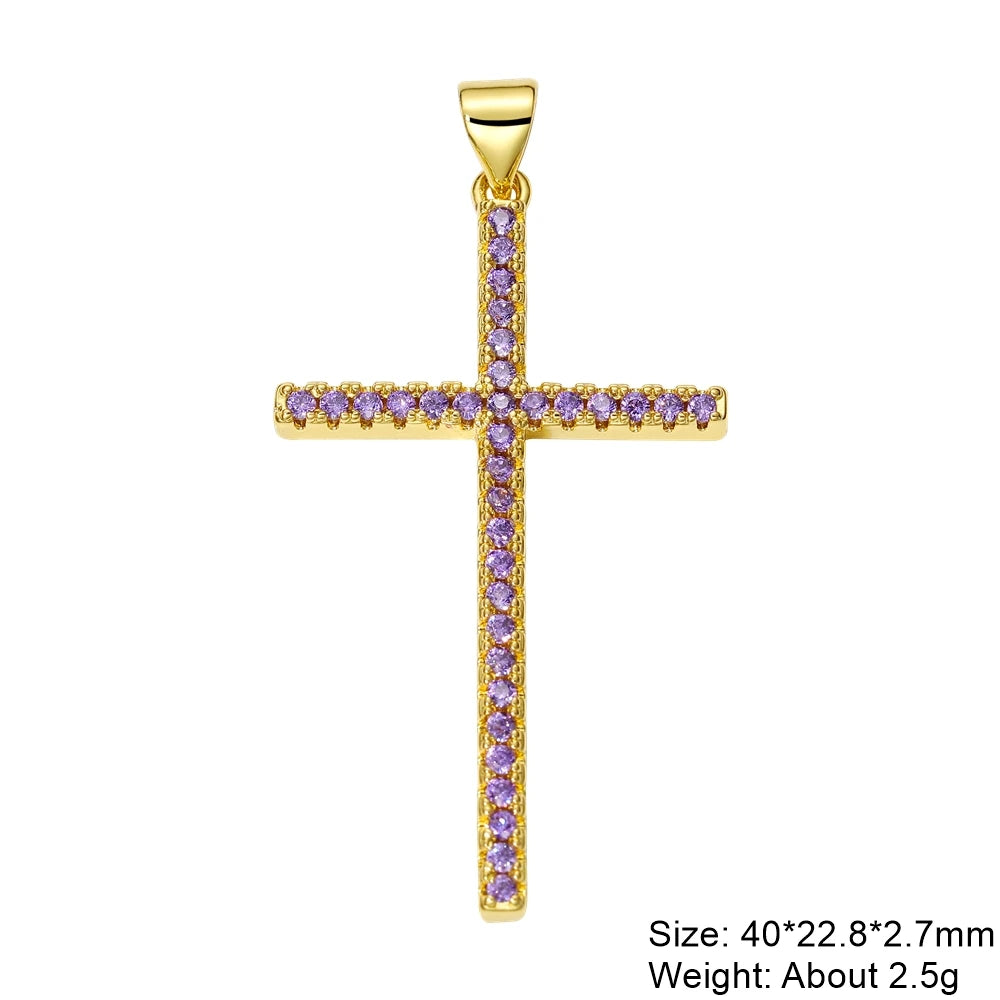 Religious Talisman Jewelry Accessories Handmade 18K Real Gold Plated Cz Paved Catholic Christian Cross