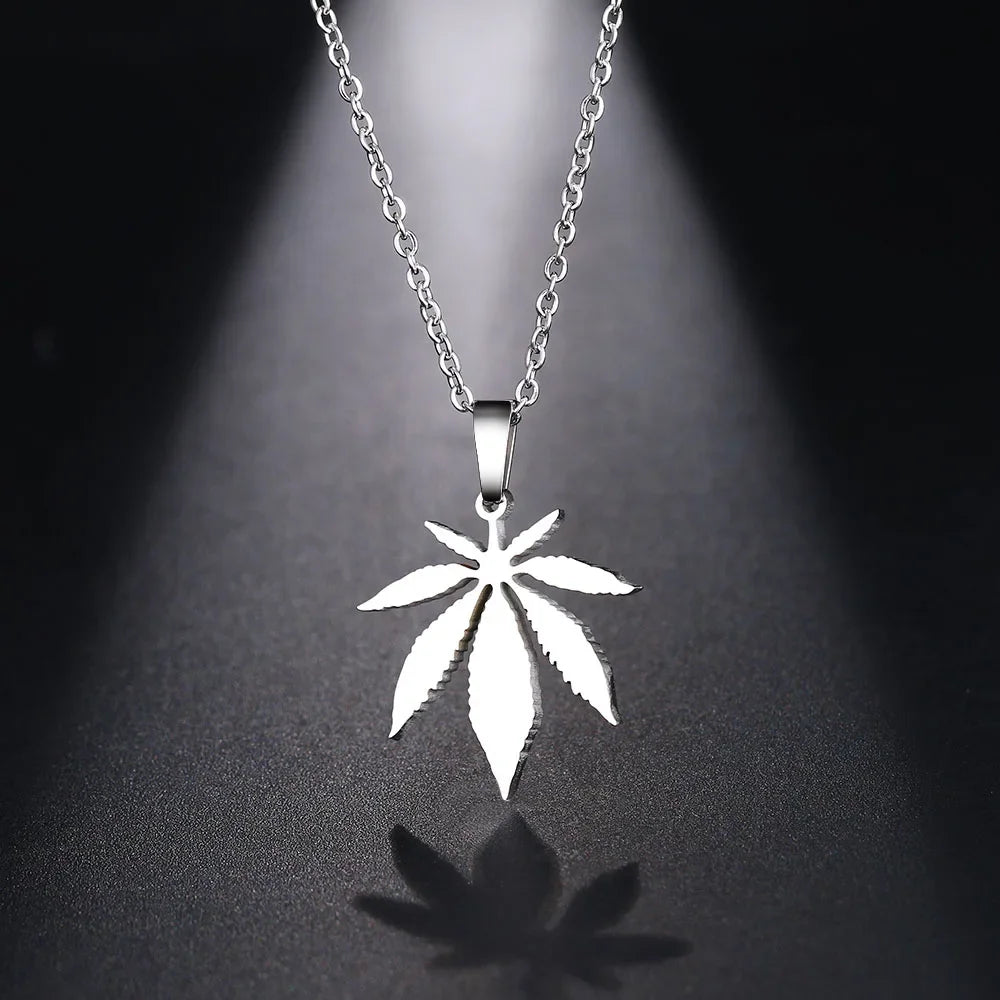 Stainless Steel Necklace For Women Maple Leaf Choker Pendant Chain Engagement Jewelry korean Fashion