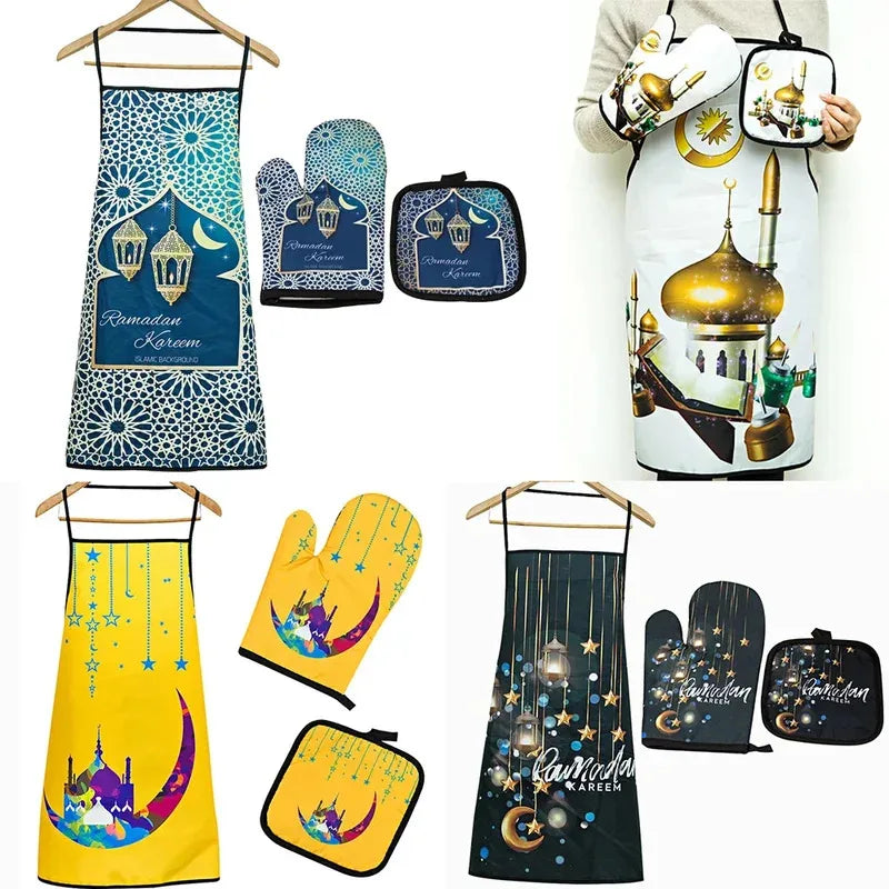 Ramadan Mubarak cooking baking apron pot holder Oven mitt Eid al-Fitr Muslim Islamic Kareem Suhoor Iftar kitchen decoration gift