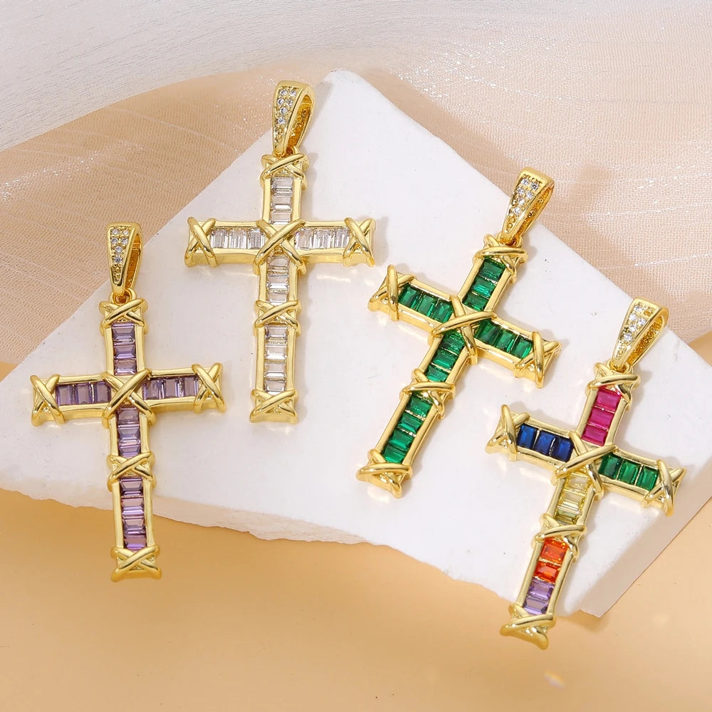 Religious Talisman Jewelry Accessories Handmade 18K Real Gold Plated Cz Paved Catholic Christian Cross