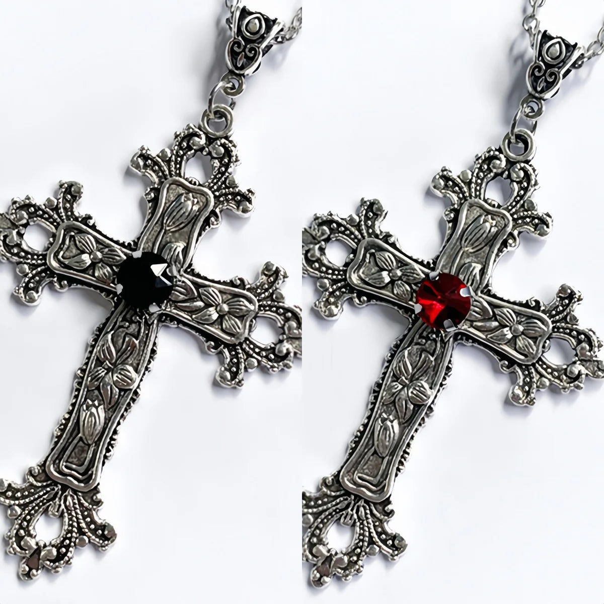 Crystal Big Cross Pendant Necklaces for Women Men Gothic Irregular Cross Clavicle Chain Necklaces Aesthetic Jewelry