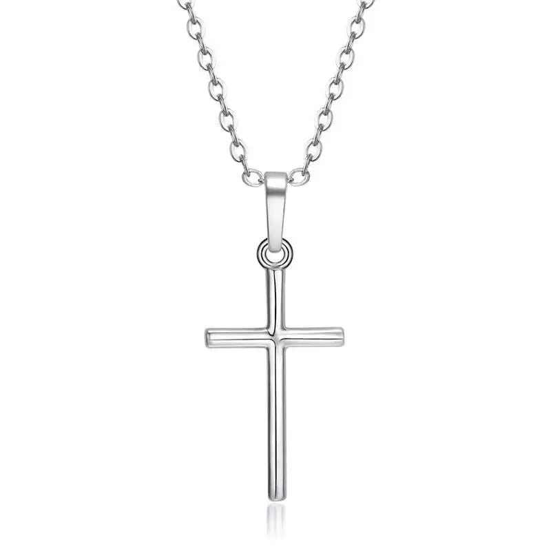 Fashion Christian Jesus Cross Necklaces Silver Color Long Chain Simple Pendants For Women Men