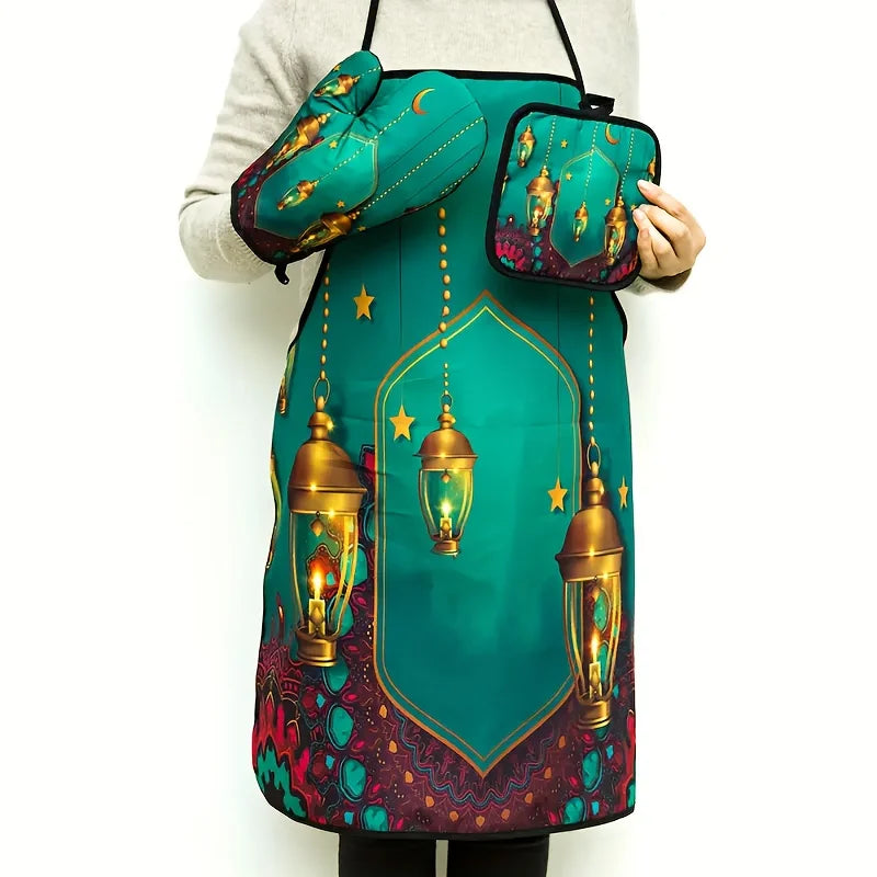 Ramadan Mubarak cooking baking apron pot holder Oven mitt Eid al-Fitr Muslim Islamic Kareem Suhoor Iftar kitchen decoration gift