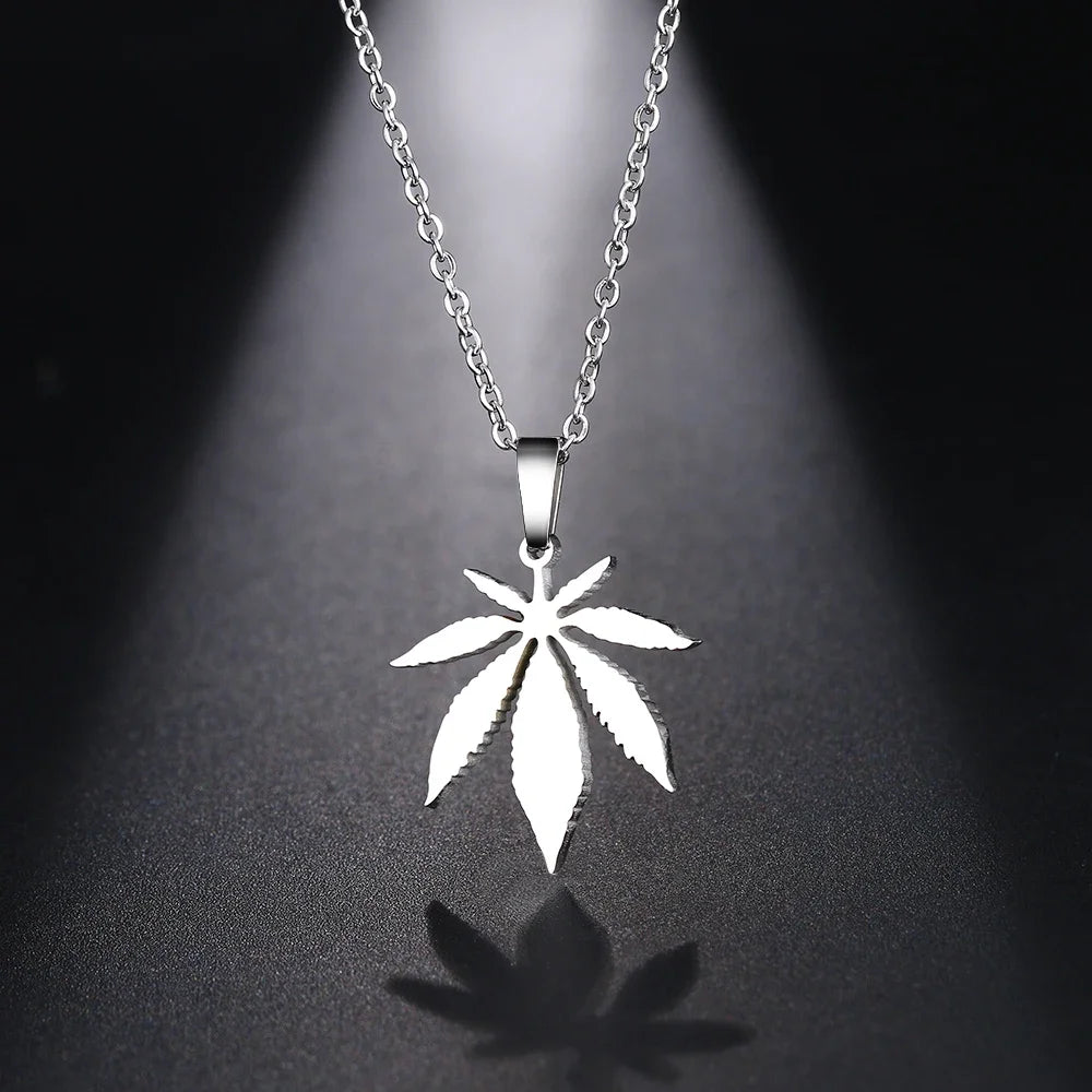 Stainless Steel Necklace For Women Maple Leaf Choker Pendant Chain Engagement Jewelry korean Fashion