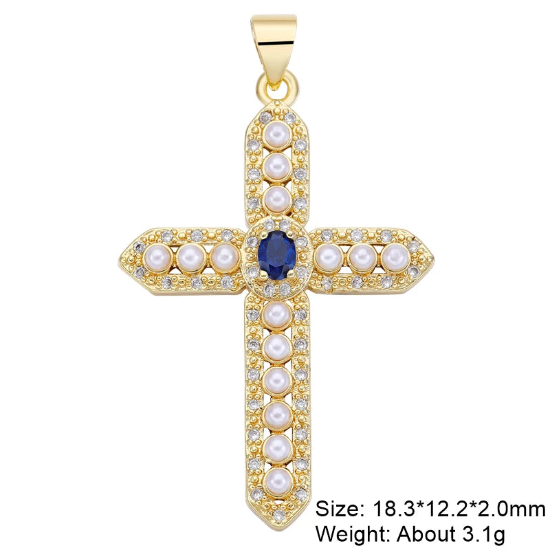 Religious Talisman Jewelry Accessories Handmade 18K Real Gold Plated Cz Paved Catholic Christian Cross