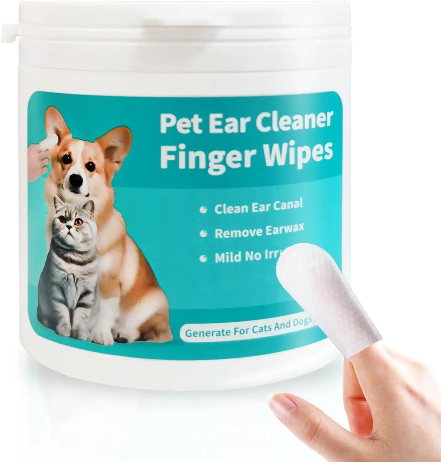 Pet Ear Wipes, Ear Cleaner Finger Wipes for Cats and Dogs, Soft & Easy Otic Cleaning Pads, Pet Supplies