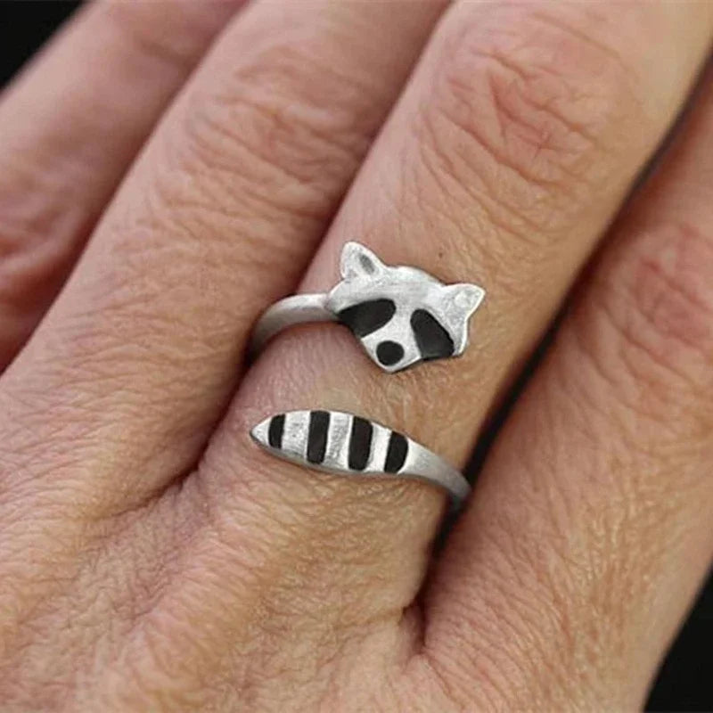 Animal Rings for Women Girls Lovely Open Raccoon Rings Snake Ring Fox Tail Ring for Wife Girlfriend Birthaday Gift