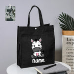 Personalized Kids Library Tote Bags Homeschool Cute Animal with Name Reading Books Bag.