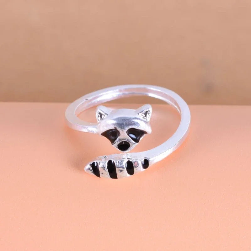 Animal Rings for Women Girls Lovely Open Raccoon Rings Snake Ring Fox Tail Ring for Wife Girlfriend Birthaday Gift