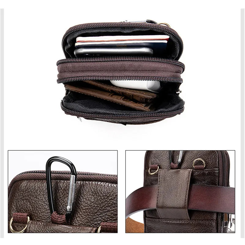 Men PU Leather Shoulder Male Fanny Pack High Quality Messenger Bags Men's Fashion Business Belt Bag Small Briefcase Waist