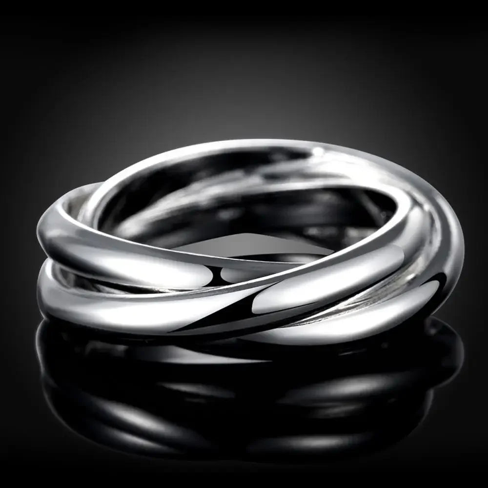 925 Sterling Silver Rings For Women Simple three circles size 5/6/7/8/9/10 Fashion Party Gifts Girl student Charm Jewelry