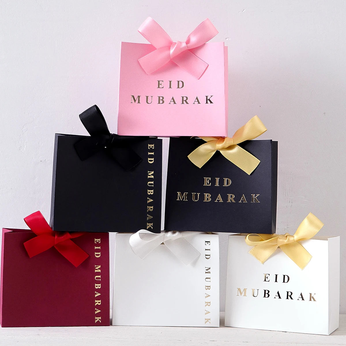 5-Piece Eid Gift Box Is Decorated with Ribbon Bows and Exquisite Paper Packaging, Suitable for Holiday Parties, and Can Hold Candies, Cookies, Jewelry