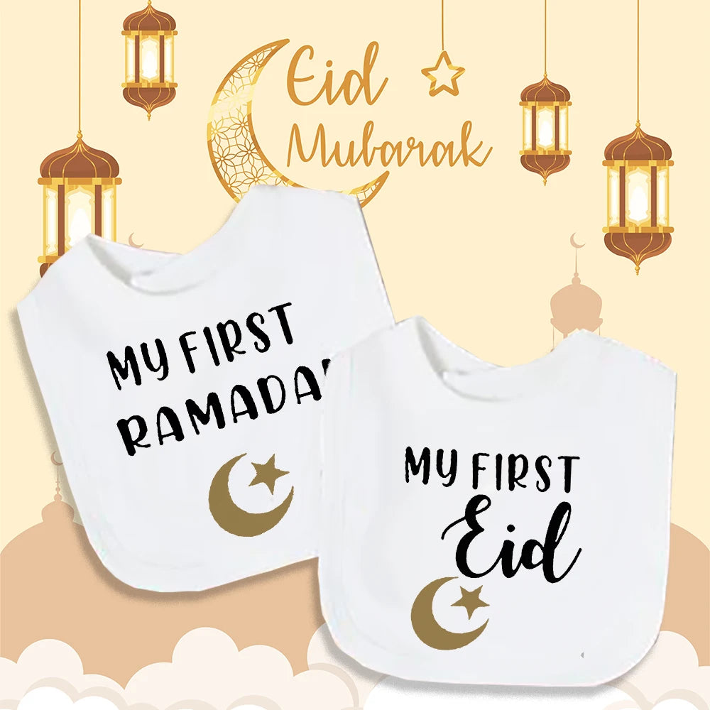 Moon Star My First Ramadan Baby Bibs Boys Girls Cotton Bib Newborn Saliva Bib Eid Mubarak Muslim Islamic Festival Keepsake Gift