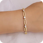 Gold Bracelets for Women Dainty 14K Gold Plated Cubic Zirconia Paperclip Chain Bracelet Trendy Jewelry