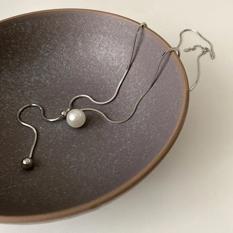 Women Long Necklace With Single Pearl Tassel Adjustable New Fashion Sweater Chain