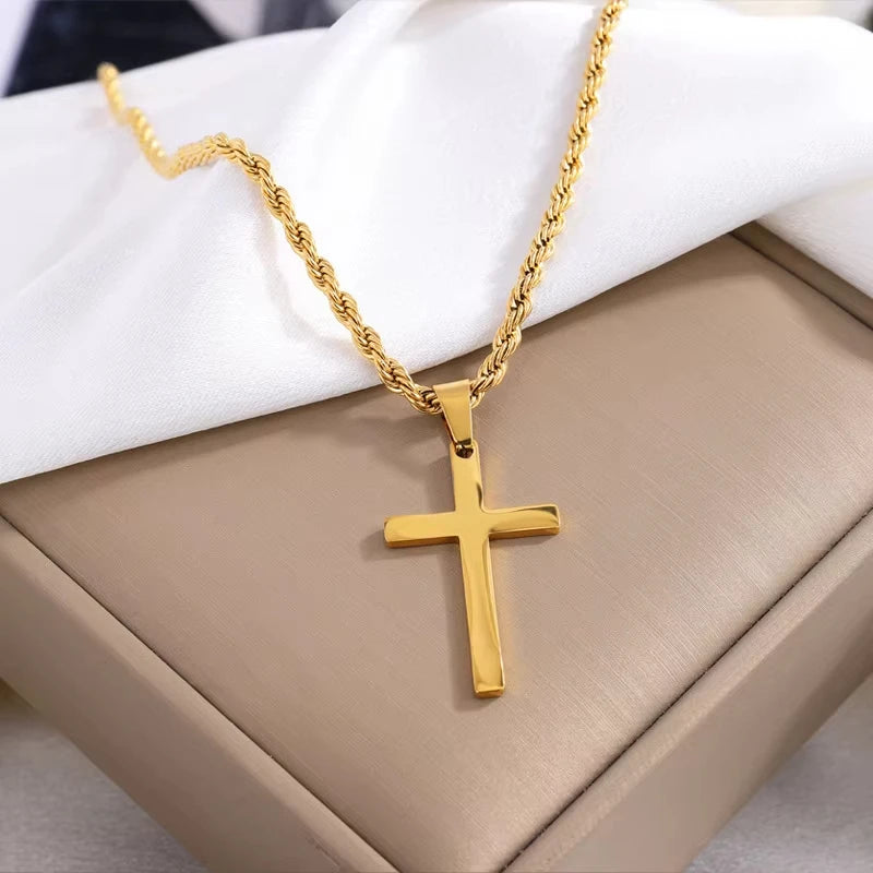 Men's and women's new cross pendant necklace, minimalist gold jewelry.