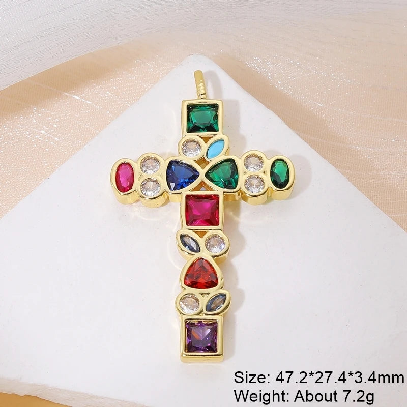 Religious Talisman Jewelry Accessories Handmade 18K Real Gold Plated Cz Paved Catholic Christian Cross