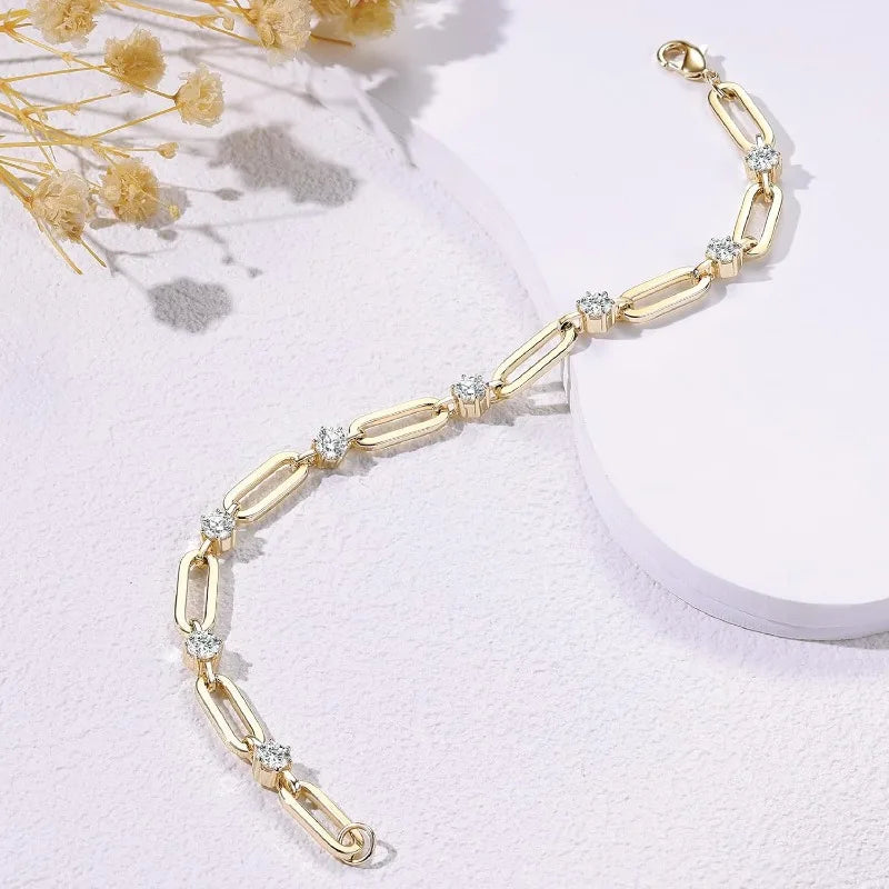 Gold Bracelets for Women Dainty 14K Gold Plated Cubic Zirconia Paperclip Chain Bracelet Trendy Jewelry