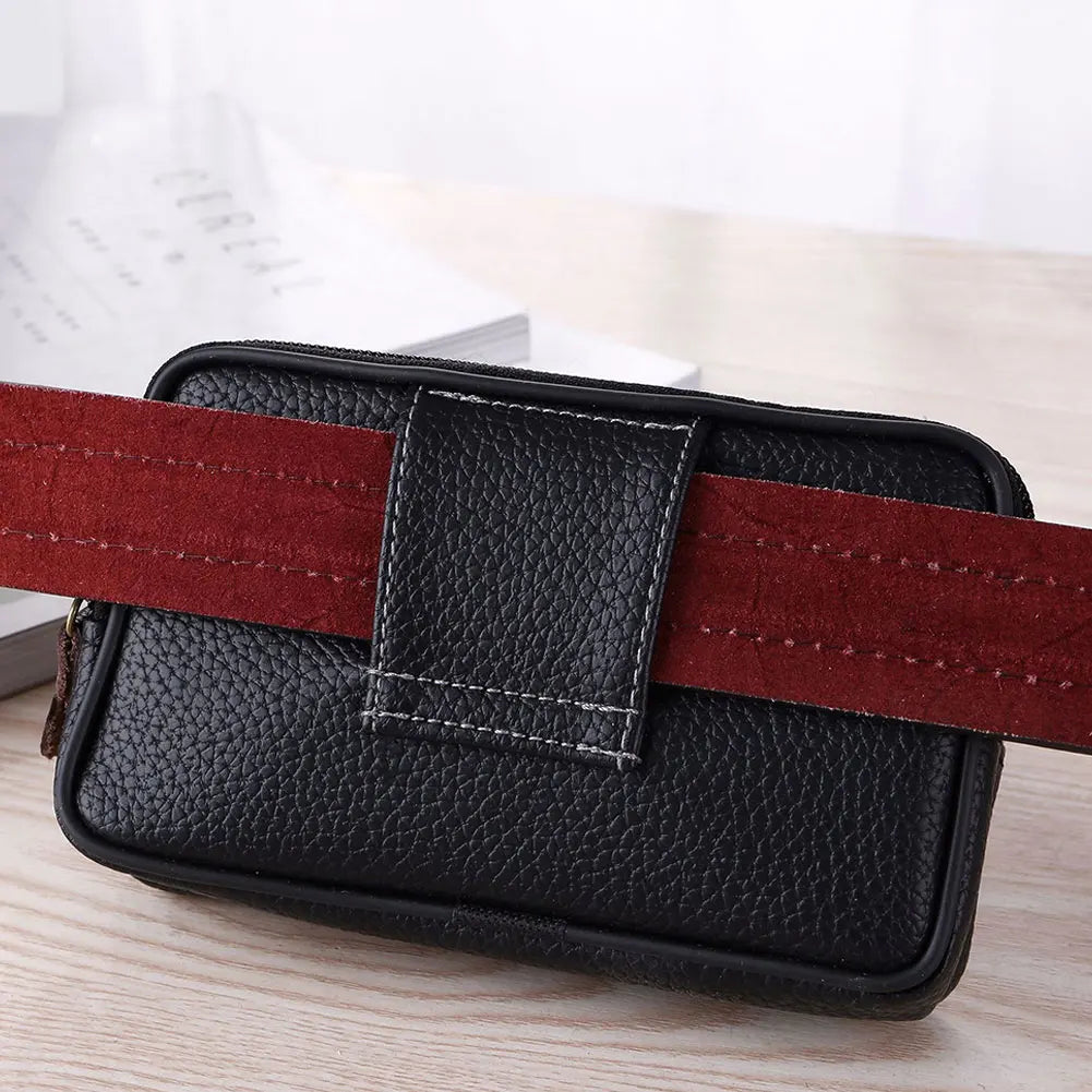 Man Multi-Function Mini Waist Bag PU Leather Double Layer Zipper Phone Card Bag Men's Packs Belt Messager Shoulder Bags