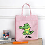 Personalized Kids Library Tote Bags Homeschool Cute Animal with Name Reading Books Bag.