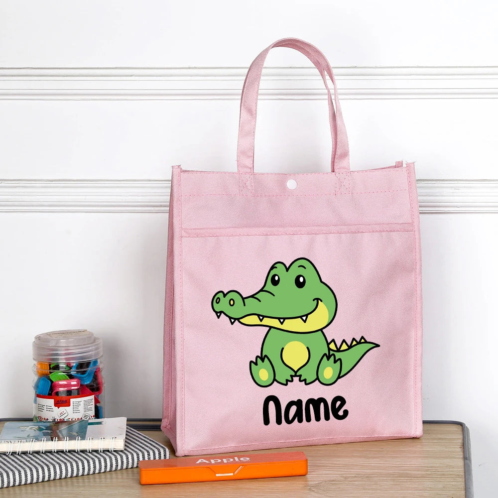 Personalized Kids Library Tote Bags Homeschool Cute Animal with Name Reading Books Bag.